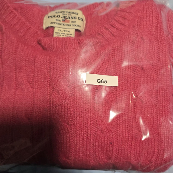 Ralph Lauren Polo Jeans Co Wool Cable Knit Sweater Pink XL Japan Elbow Patches - Picture 12 of 12